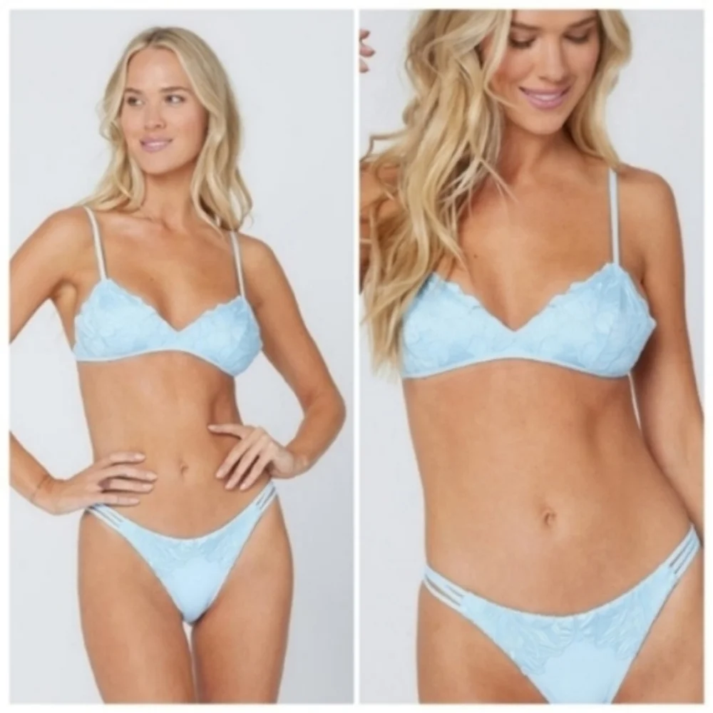 L*Space Jean Top Claude Bottoms Bikini Blue Full Set Satin